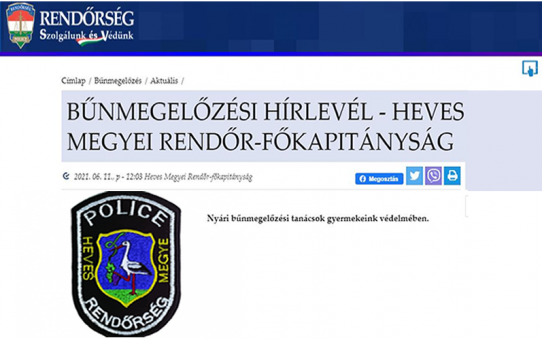 Heves Megyei Rendőr-főkapitányság nyári bűnmegelőzési hírlevele